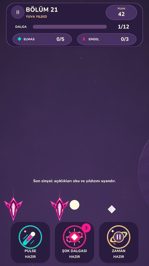 PulseBall gameplay: sector 21, the ball weaving between neon spikes with three abilities charged